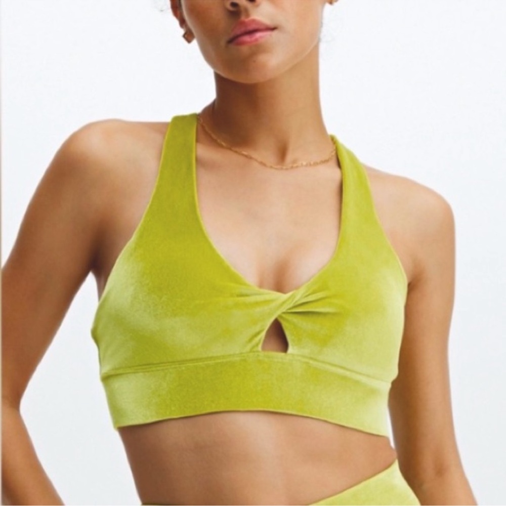 Fabletics Oasis Twist Velour Sports Bra Size Large Activewear Loungewear Green‎
